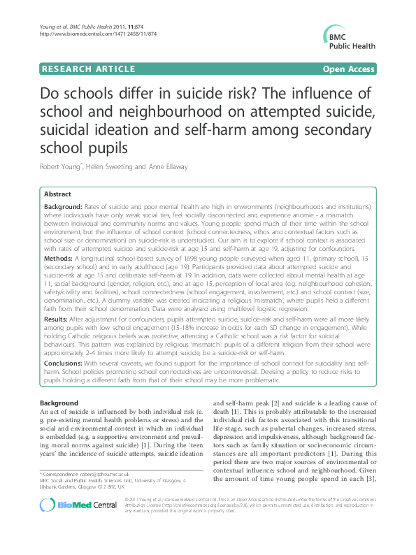 (PDF) Do schools differ in suicide risk? the influence of school and ...