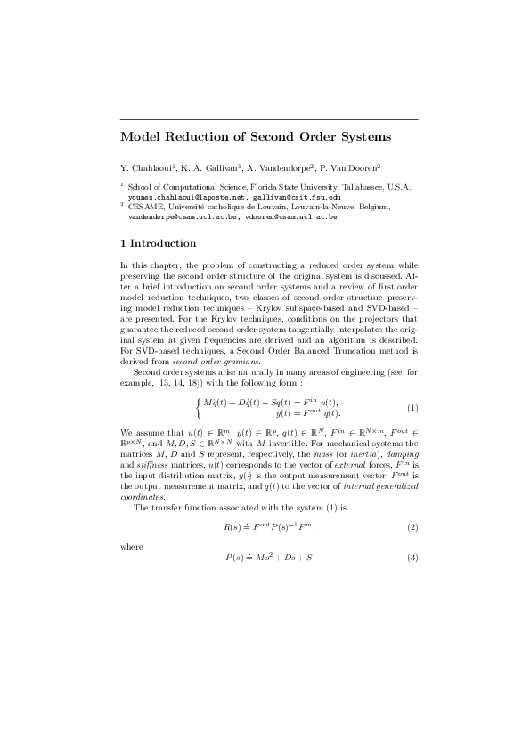 (PDF) Model Reduction of Second-Order Systems