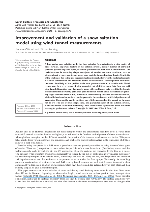 (PDF) Improvement and validation of a snow saltation model using wind ...