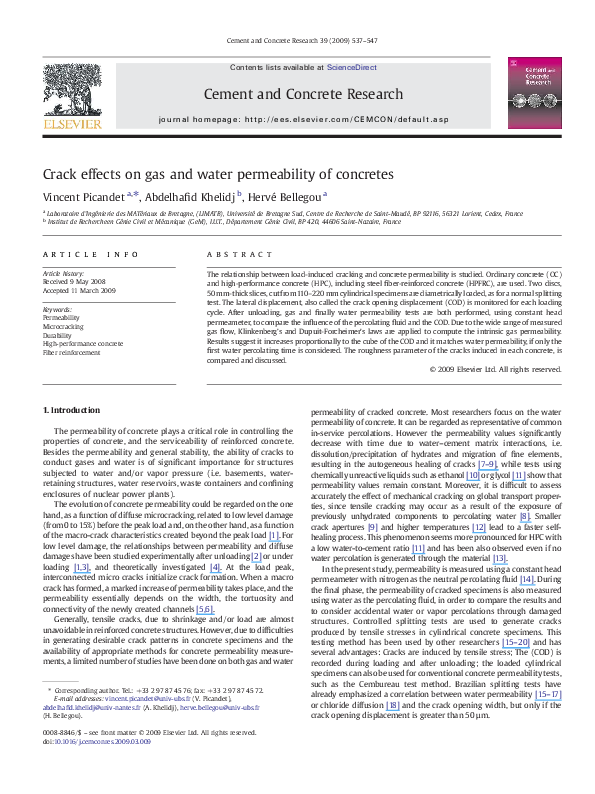 (PDF) Crack effects on gas and water permeability of concretes