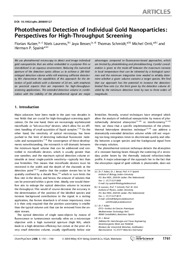 (PDF) Photothermal Detection of Individual Gold Nanoparticles ...