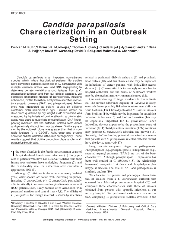 (PDF) Candida parapsilosis Characterization in an Outbreak Setting