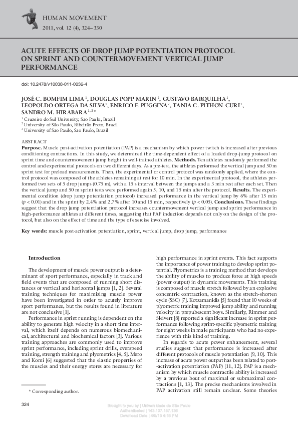 (PDF) Acute Effects of Drop Jump Potentiation Protocol on Sprint and ...