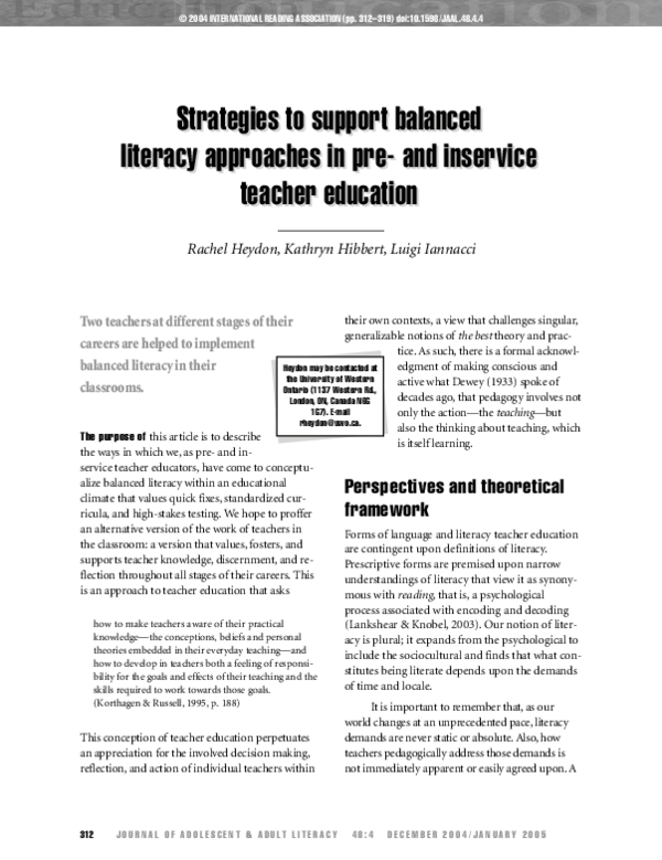(PDF) Strategies to Support Balanced Literacy Approaches in Pre- and ...
