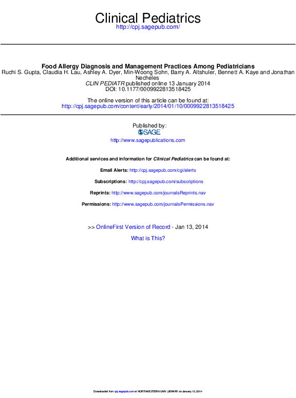 (PDF) Food Allergy Diagnosis and Management Practices Among Pediatricians