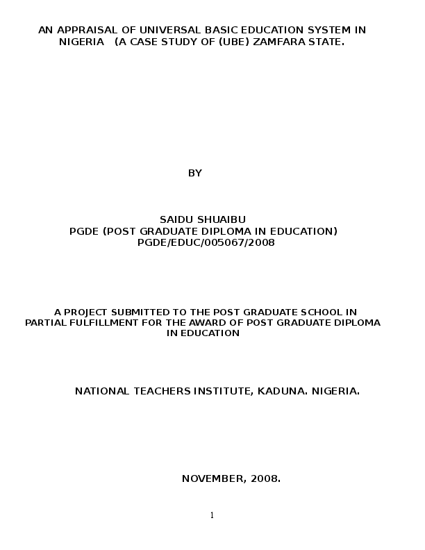 (DOC) AN APPRAISAL OF UNIVERSAL BASIC EDUCATION SYSTEM IN NIGERIA