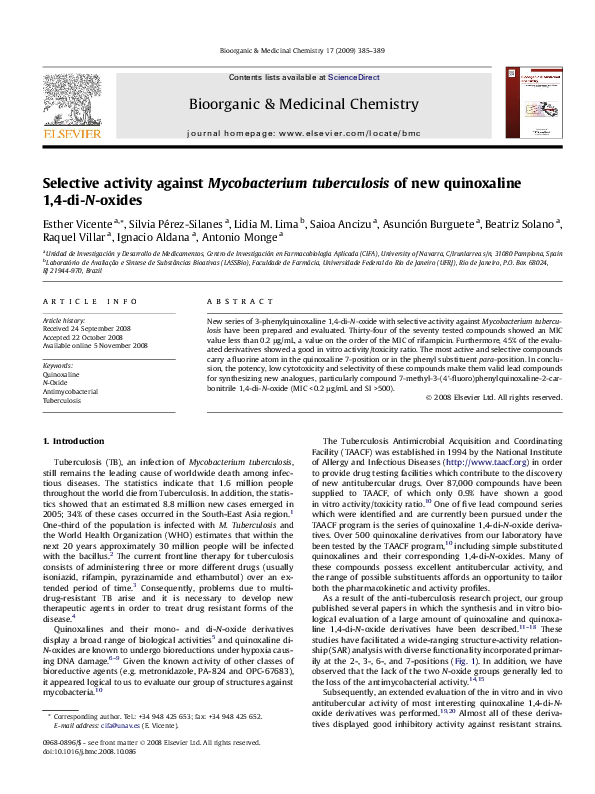 (PDF) Selective activity against Mycobacterium tuberculosis of new ...