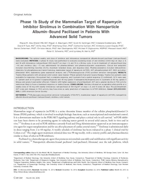 (PDF) Phase 1b study of the mammalian target of rapamycin inhibitor ...