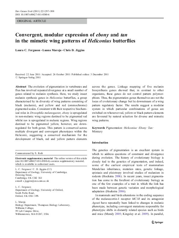 (PDF) Convergent, modular expression of ebony and tan in the mimetic ...