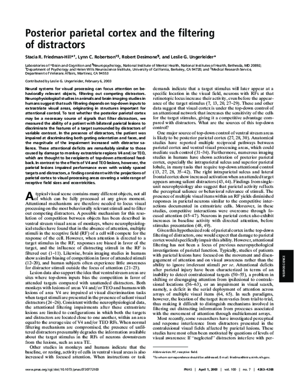 (PDF) Posterior parietal cortex and the filtering of distractors