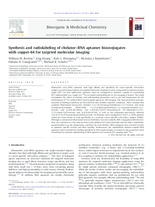 (PDF) Synthesis and radiolabeling of chelator–RNA aptamer bioconjugates ...