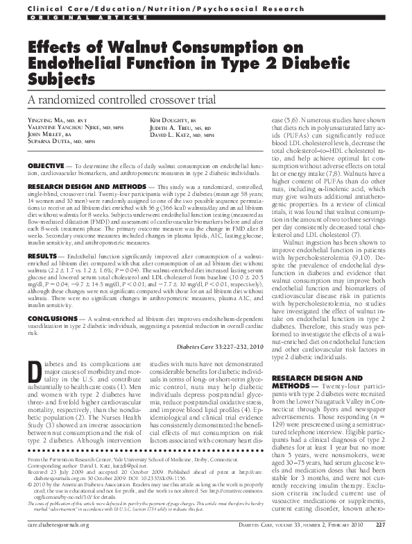 (PDF) Effects of Walnut Consumption on Endothelial Function in Type 2 ...