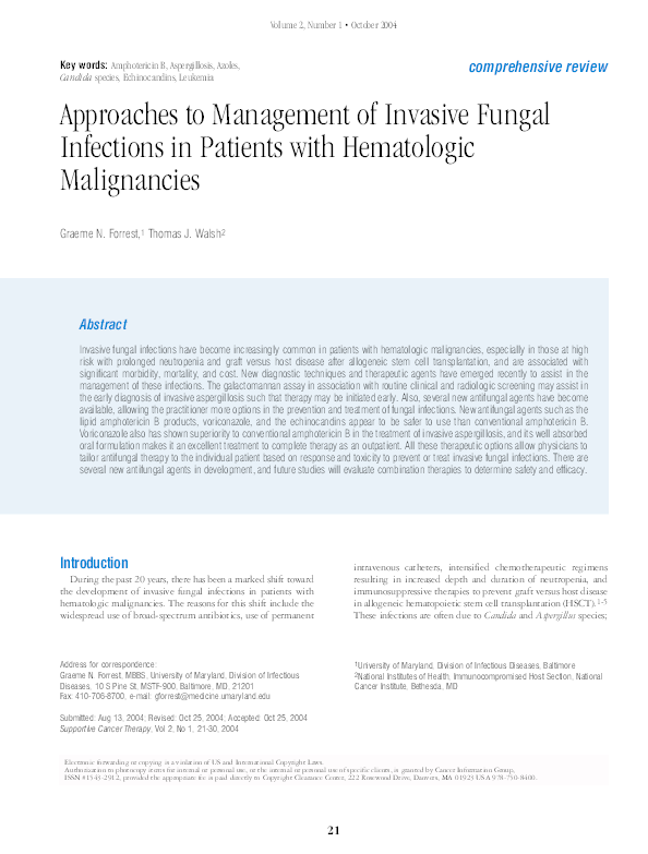 (PDF) Approaches to Management of Invasive Fungal Infections in ...