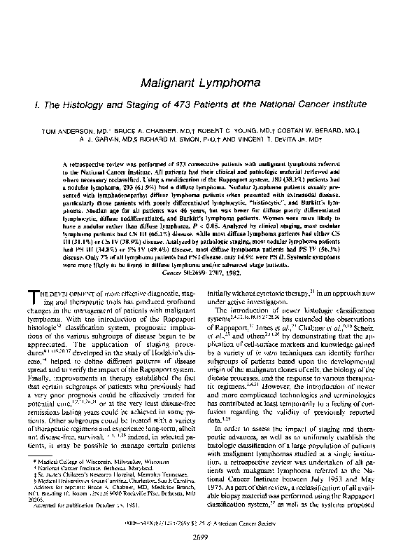 (PDF) Malignant lymphoma I. The histology and staging of 473 patients ...