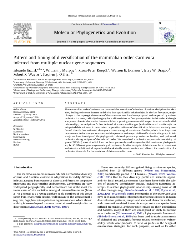 (PDF) Pattern and timing of diversification of the mammalian order ...