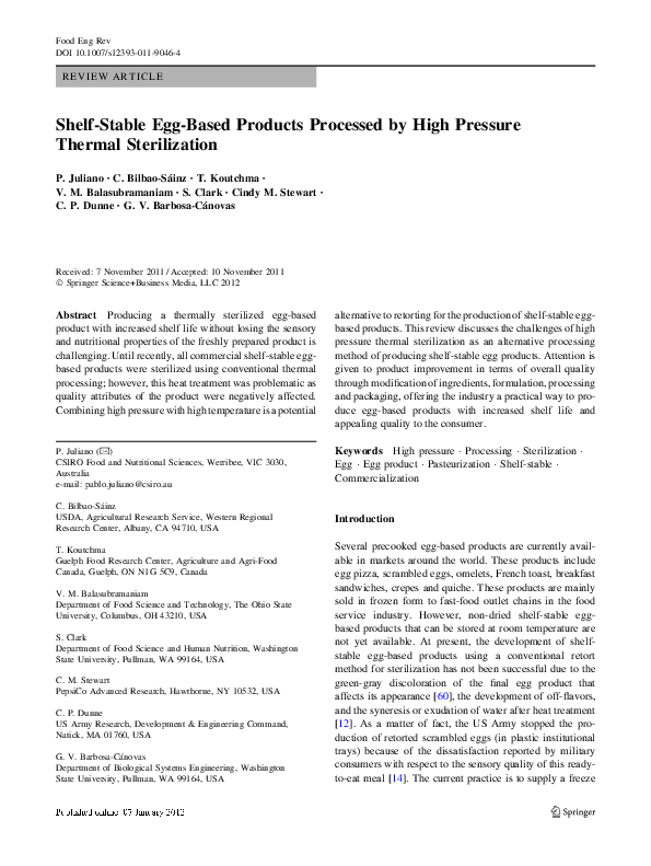(PDF) ShelfStable EggBased Products Processed by High Pressure