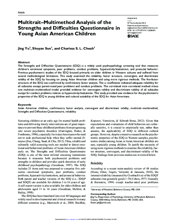 (PDF) Multitrait–Multimethod Analysis of the Strengths and Difficulties ...