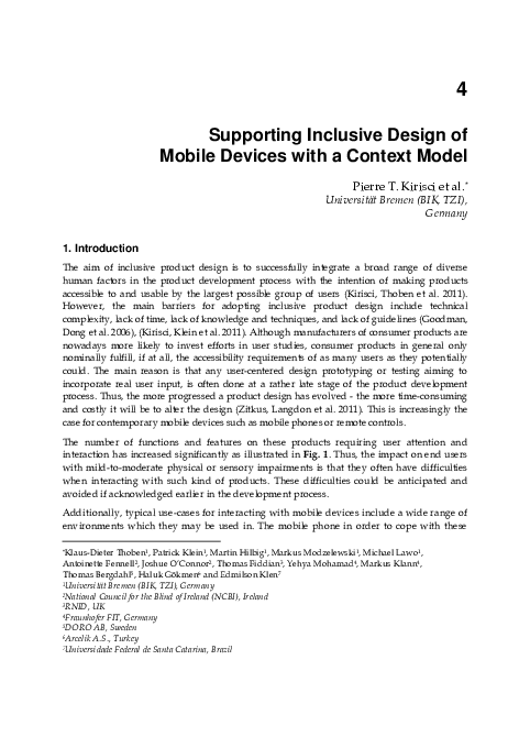 (PDF) Supporting Inclusive Design of Mobile Devices with a Context Model