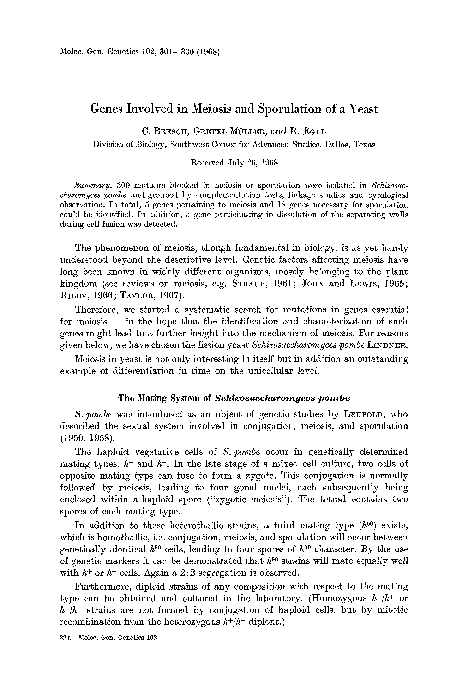 (PDF) Genes involved in meiosis and sporulation of a yeast