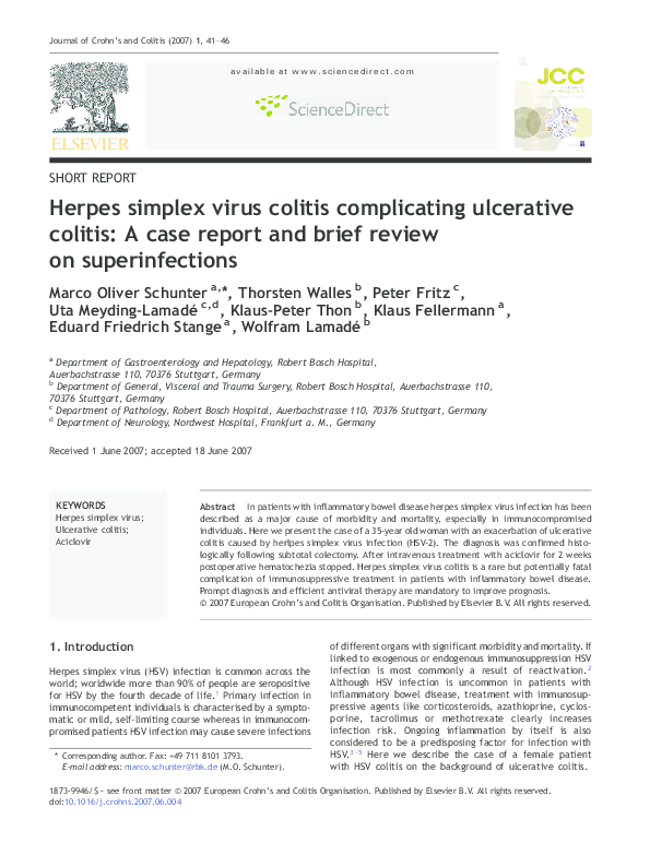 (PDF) Herpes simplex virus colitis complicating ulcerative colitis: A ...