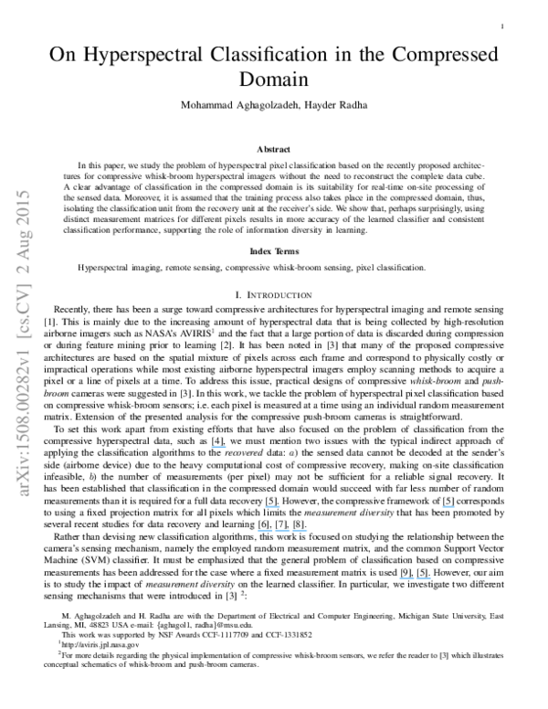 (PDF) On Hyperspectral Classification in the Compressed Domain