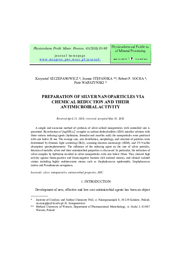 (PDF) Preparation of silver nanoparticles via chemical reduction and ...