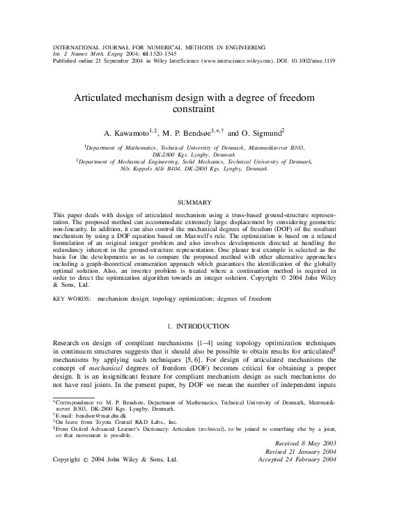 (PDF) Articulated mechanism design with a degree of freedom constraint