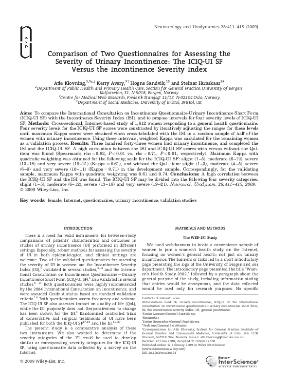 (PDF) Comparison of two questionnaires for assessing the severity of