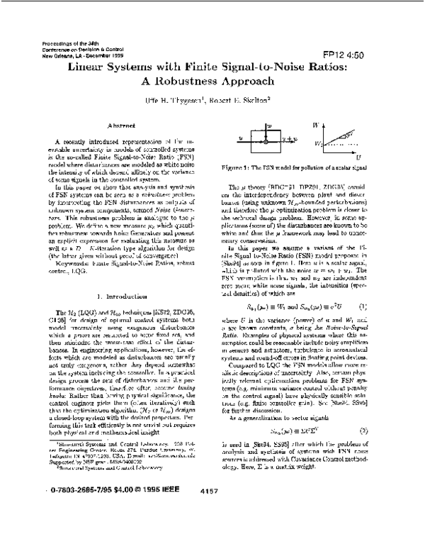 (PDF) Linear systems with finite signal-to-noise ratios: a robustness ...