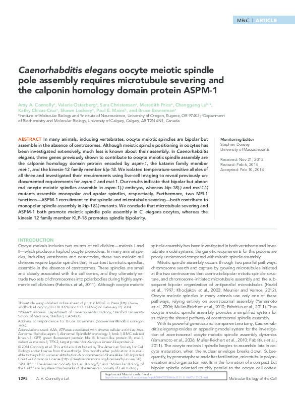 (PDF) Caenorhabditis elegans oocyte meiotic spindle pole assembly ...