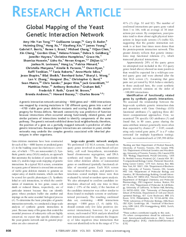 (PDF) Global mapping of the yeast genetic interaction network
