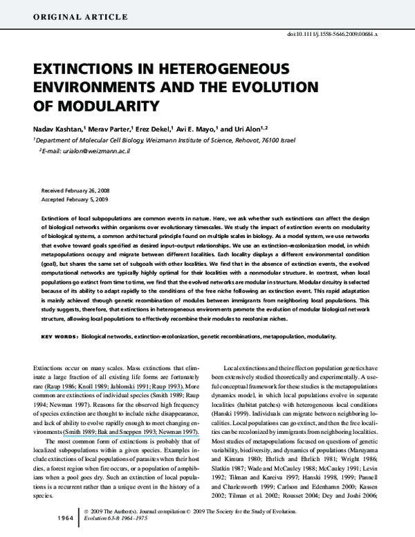(PDF) EXTINCTIONS IN HETEROGENEOUS ENVIRONMENTS AND THE EVOLUTION OF ...