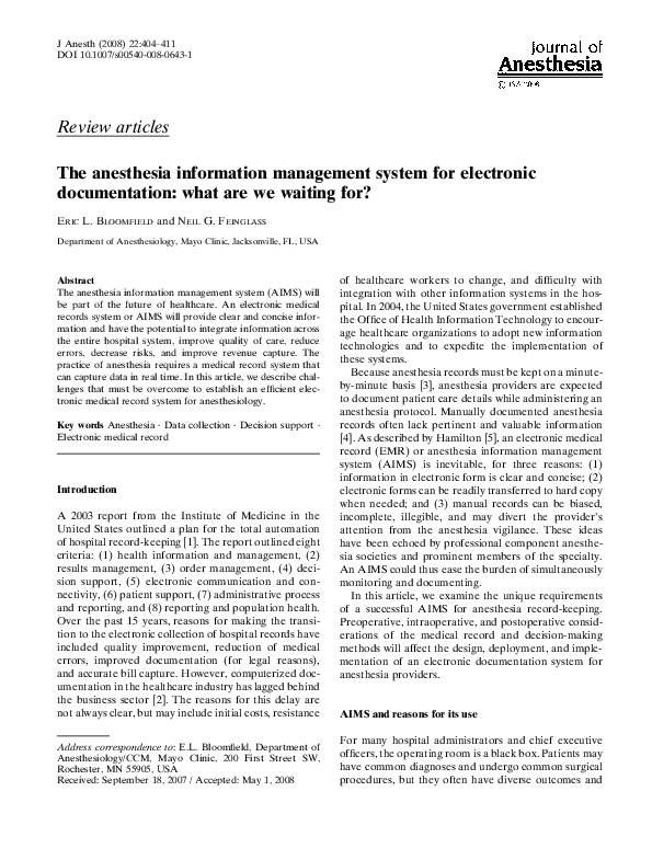 (PDF) The anesthesia information management system for electronic ...