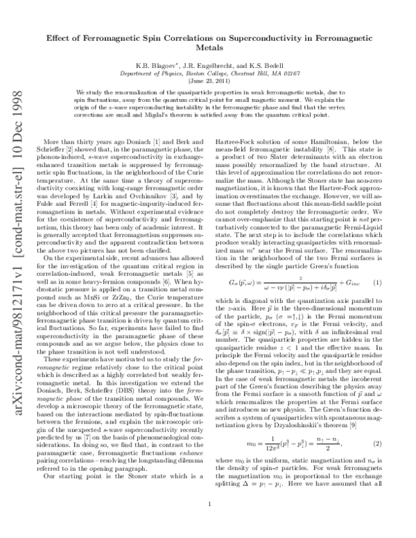 (PDF) Effect of Ferromagnetic Spin Correlations on Superconductivity in ...