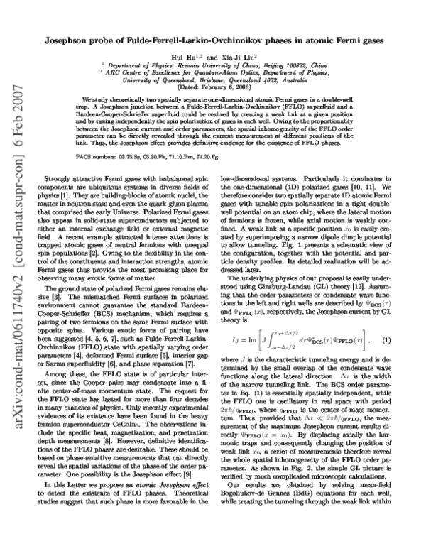 (PDF) Josephson effect in an atomic Fulde-Ferrell-Larkin-Ovchinnikov ...
