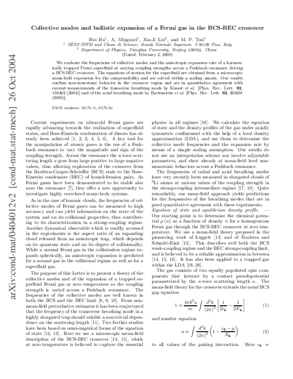 (PDF) Collective Modes and Ballistic Expansion of a Fermi Gas in the ...