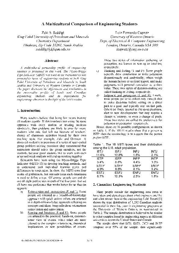 (PDF) A Multicultural Comparison of Engineering Students
