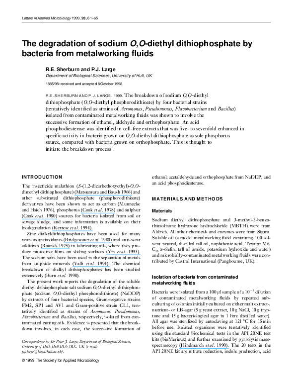 (PDF) The degradation of sodium O,Odiethyl dithiophosphate by bacteria