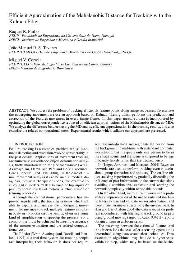 (PDF) Efficient approximation of the mahalanobis distance for tracking ...