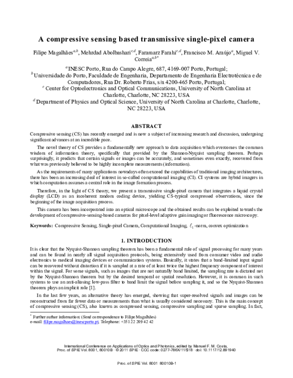 (PDF) A compressive sensing based transmissive single-pixel camera ...