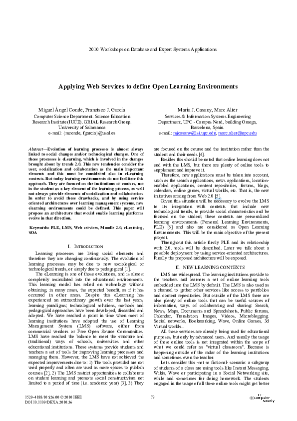 (PDF) Applying Web Services to Define Open Learning Environments