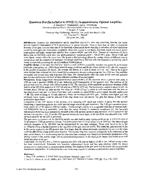 (PDF) Quantum dot (InAs/InGaAs DWELL) semiconductor optical amplifier