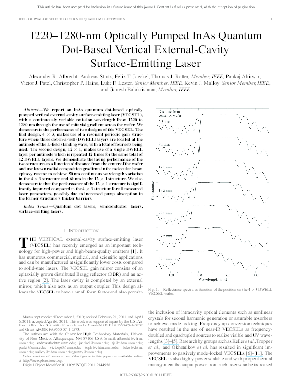 (PDF) 1220–1280-nm Optically Pumped InAs Quantum Dot-Based Vertical ...