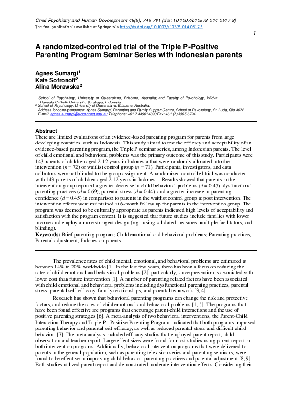 (PDF) A randomized-controlled trial of the Triple P-Positive Parenting ...