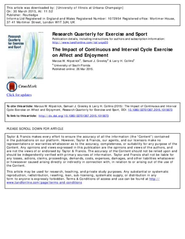 (PDF) The Impact of Continuous and Interval Cycle Exercise on Affect ...