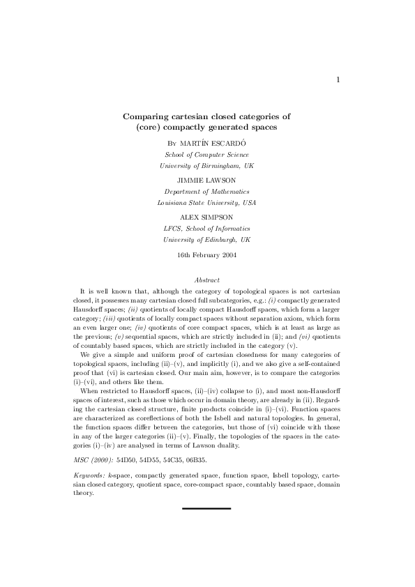 (PDF) Comparing Cartesian closed categories of (core) compactly ...