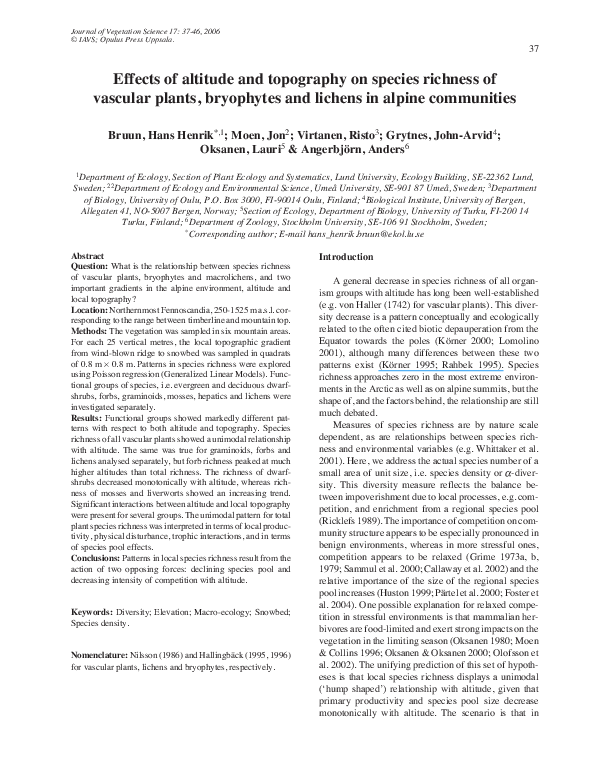 (PDF) Effects of altitude and topography on species richness of ...