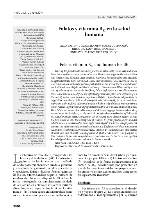 (PDF) Folatos y vitamina B12 en la salud humana Hugo Sánchez