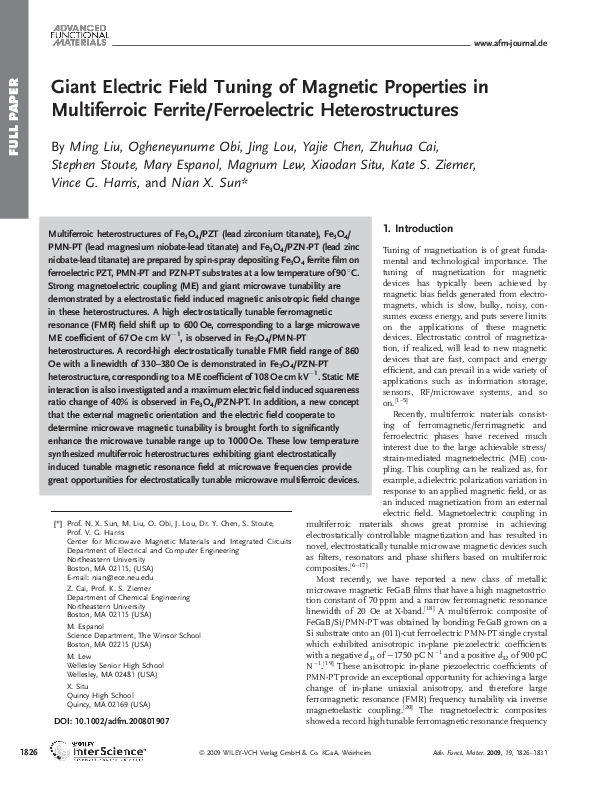 (PDF) Giant Electric Field Tuning of Magnetic Properties in ...