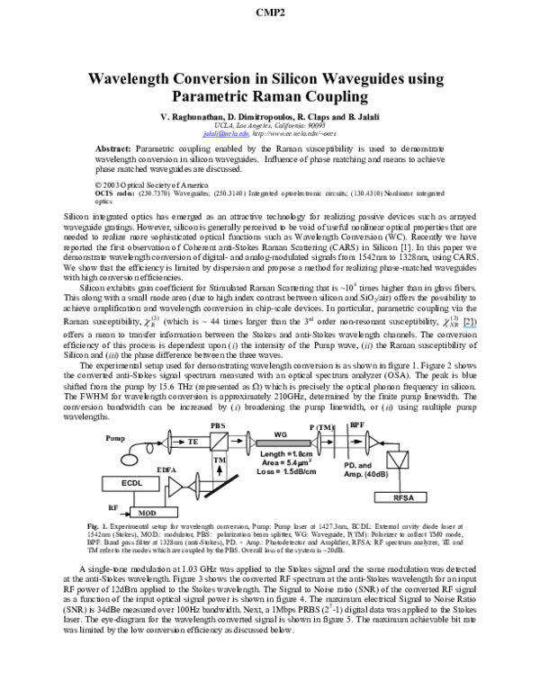 (PDF) Wavelength conversion in silicon waveguides using parametric ...
